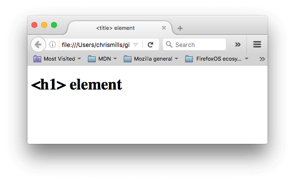 Une page web avec le texte 'title' dans l'onglet du navigateur et le texte 'h1' comme en-tête de la page dans le corps du document.
