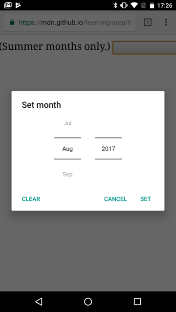Monatsauswähler in Chrome für Android